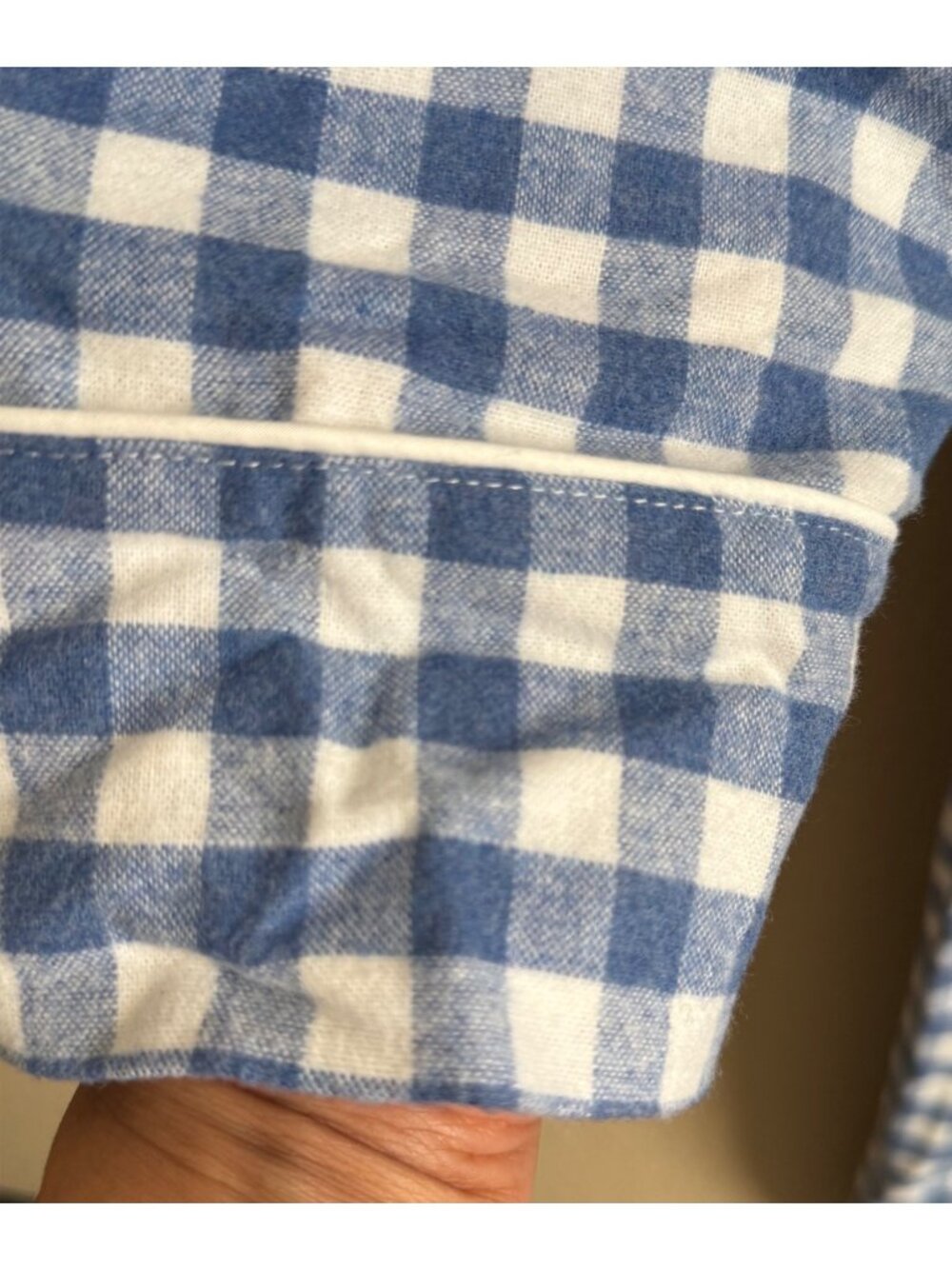 SERENA & LILY Women's Gingham Flannel Robe Brushed Cotton Blue White - Picture 5 of 9